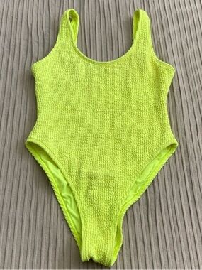 Lulu fama Neon Yellow Textured One-Piece Swimsuit